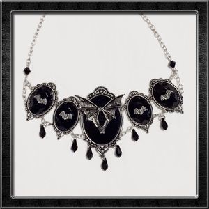 Silver Gothic Bat Jewel Necklace